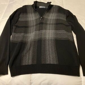 Oscar de la Renta Black and Gray Zip-Up Sweater